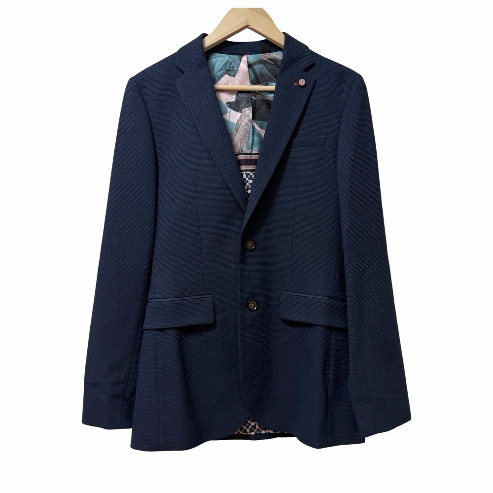 Ted Baker Mens Textured Single Breasted Blazer Size 1/XS Navy Sport Coat Wedding
